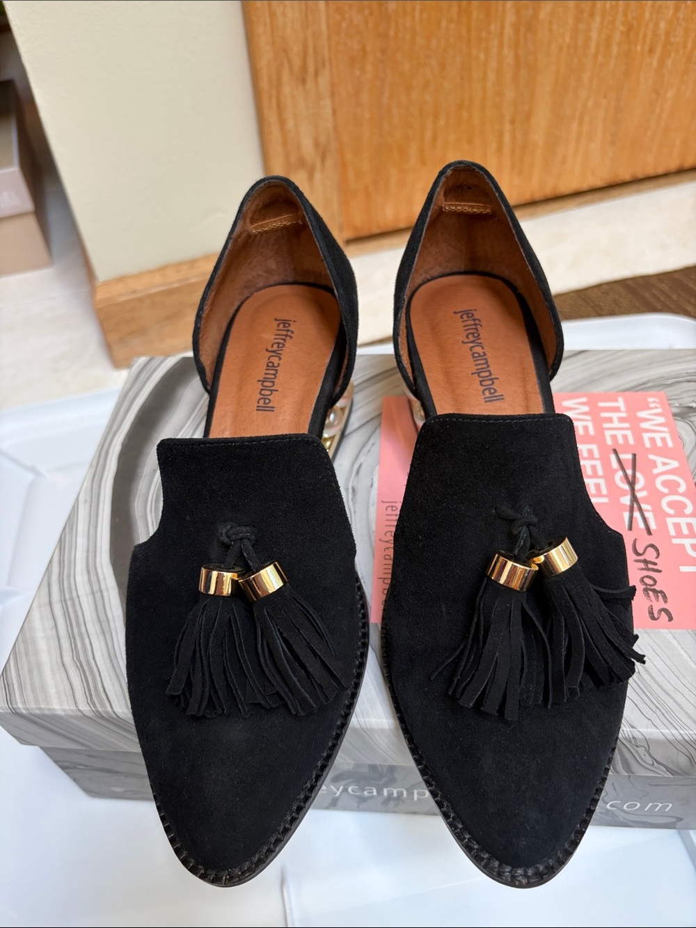 Jeffrey Campbell Black Suede Tassel Loafers